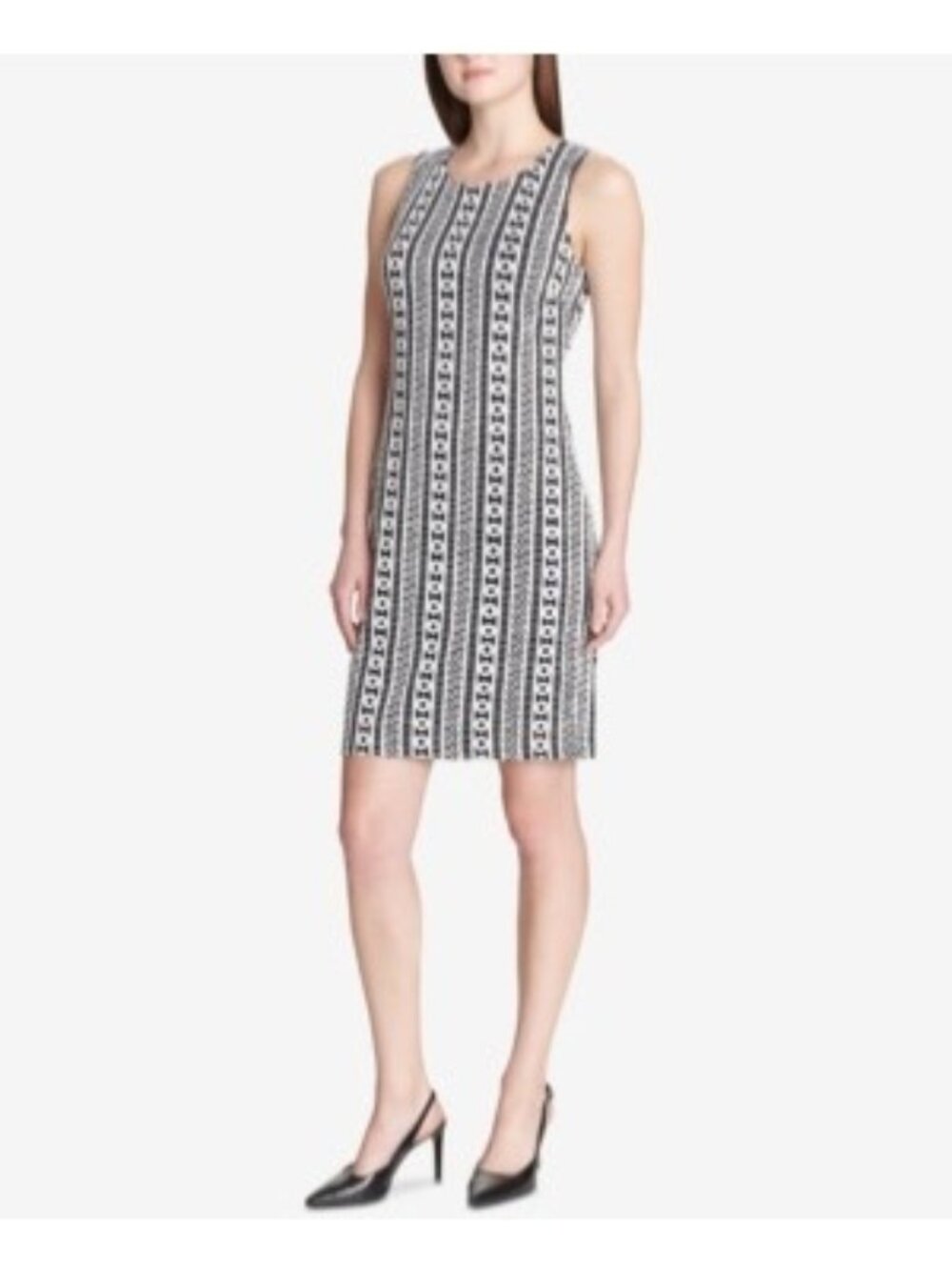 Calvin Klein NWT $120 Women's Black White Jacquard Sheath Dress, Size 16